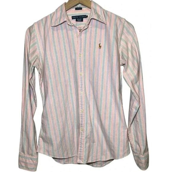 Ralph Lauren pink blue mint Striped Long Sleeves Button Down Shirt Size 4 - Picture 1 of 5